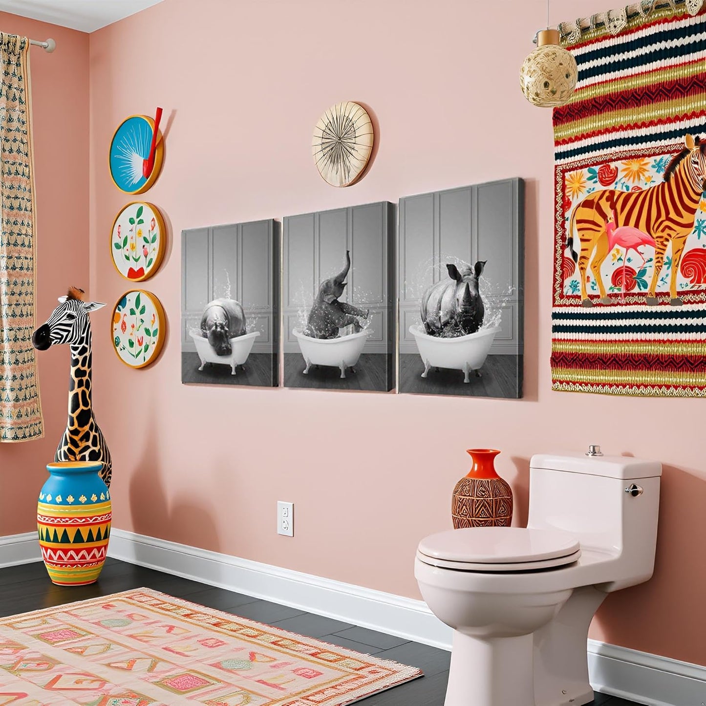 Funny Animal Bathroom Wall Art - 3 Piece Set, Cute and Humorous Bathroom Pictures Wall Decor, Waterproof and Moisture Resistant Bathroom Wall Decor for Bath, Toilet, or Powder Room (20''Hx28''Wx3PCS)