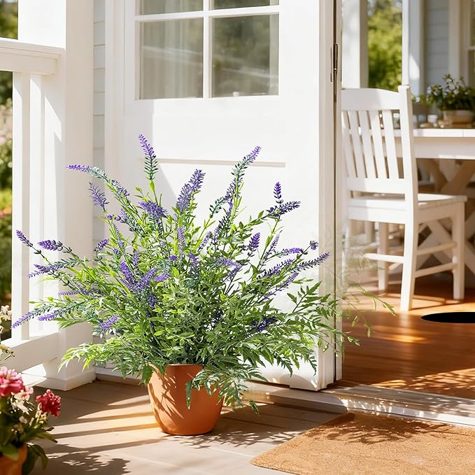 2 Pack Artificial Lavender Plants in Pots Artificial Potted Plants Fake Flower Plant Real Touch Silk Faux Plants Greenery for Indoor Porch Patio Greenery Farmhouse Garden Office Decor (Type 4)
