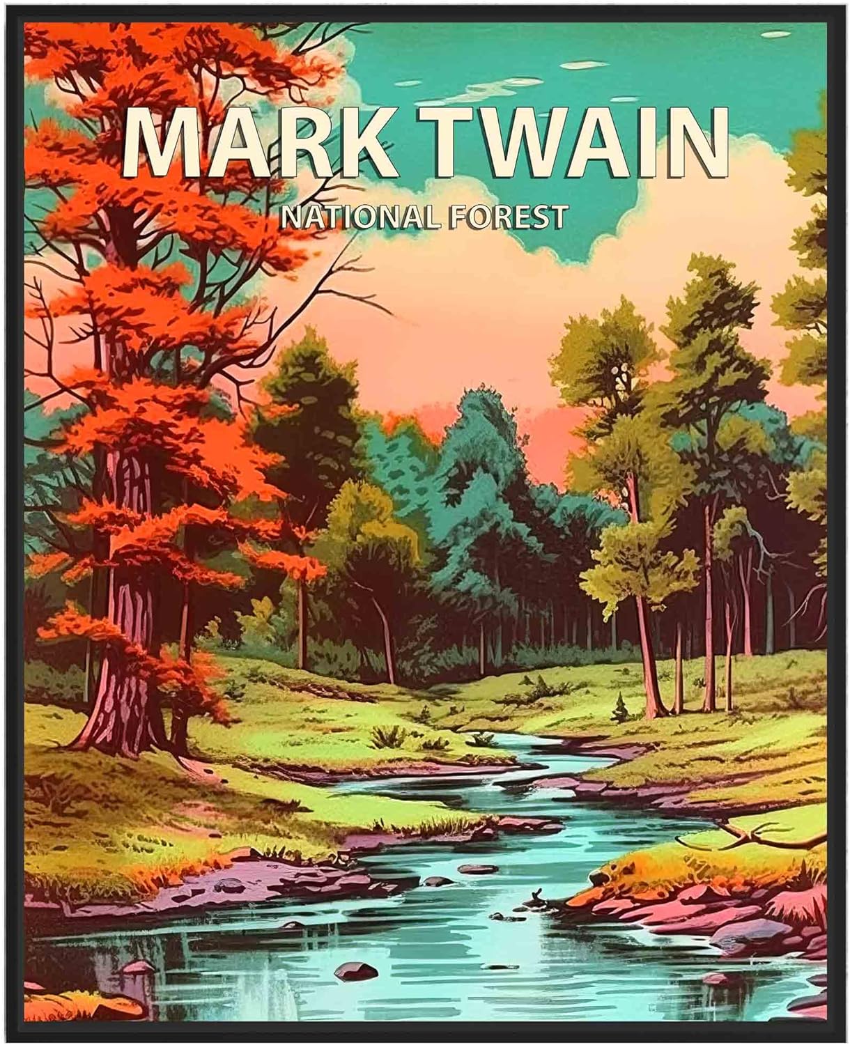 Mark Twain National Forest Poster Art Print Retro Mountain Wall Art Poster Vintage Decor Nature Recreation Wilderness Wildlife Decoration, Outdoor Adventure Scenic Beauty Artwork. (Mark Twain National