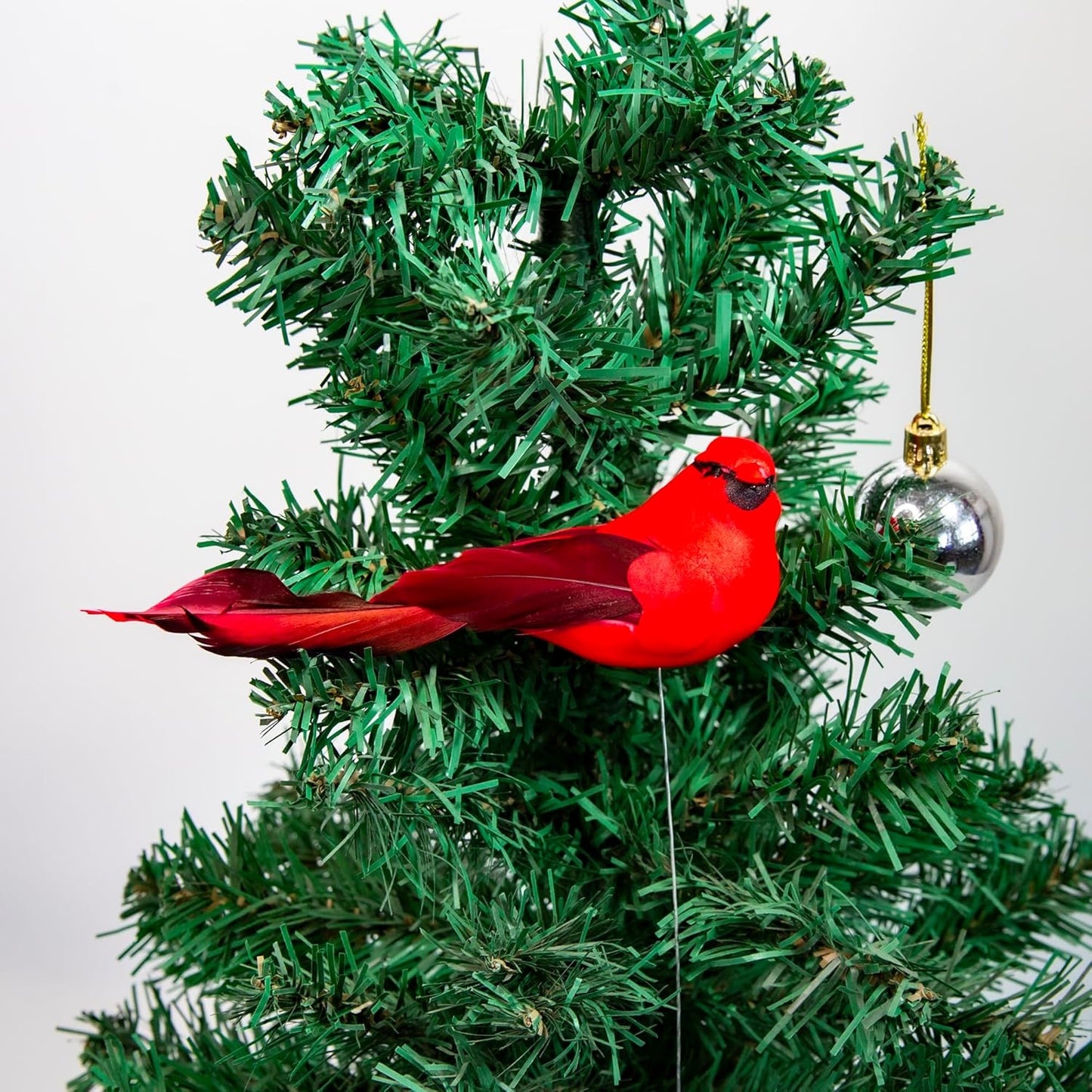 Berfutall-Cardinal Wire On Christmas Tree Ornament Decorations - Red Feathers Set of 12 Pieces Each is 5.90" Lon(E)