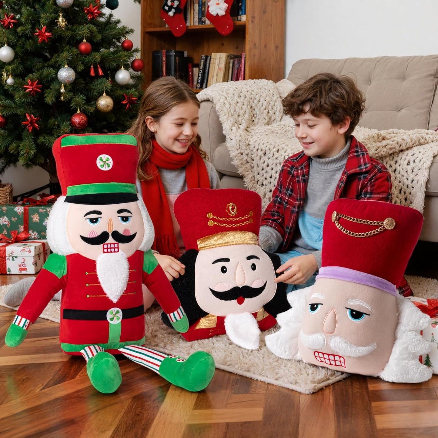 Lanpn Christmas Nutcracker Pillow Set of 2, Christmas Decoration Winter Throw Pillows Soft Cute 3D Shaped Nutcracker Throw Cushion for Sofa Living Room Bedroom Xmas Decor (Red)