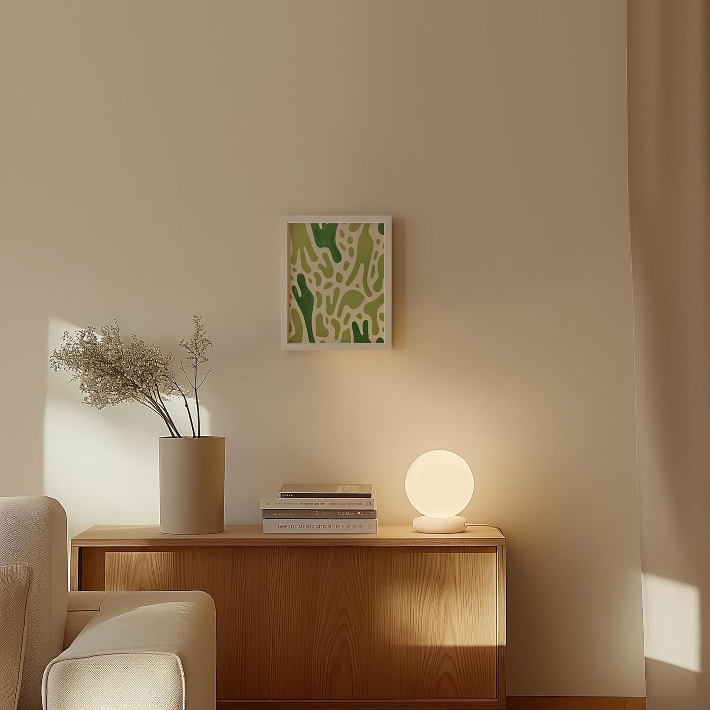 HAUS AND HUES Modern Abstract Wall Art - Blue and Green Living Room Art, Modern Artwork for Walls, Minimalist Picture for Living Room(Green Pattern, White Frame, 8x10)