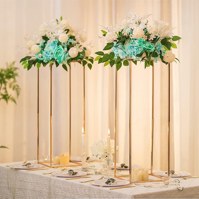 Sziqiqi Wedding Centerpieces for Tables Gold - Tall Metal Flower Stand Decorations for Weddings Party Metal Floor Geometric Vases for Events Reception 31.5inch