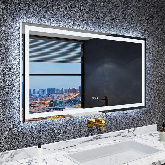 LED Bathroom Mirror 55"x 30",Front Lit and Backlit Bathroom Mirror with Lights,Stepless Dimmable,Anti-Fog, Shatter-Proof, Memory, 3 Colors Lighted Vanity Mirror (Horizontal/Vertical)