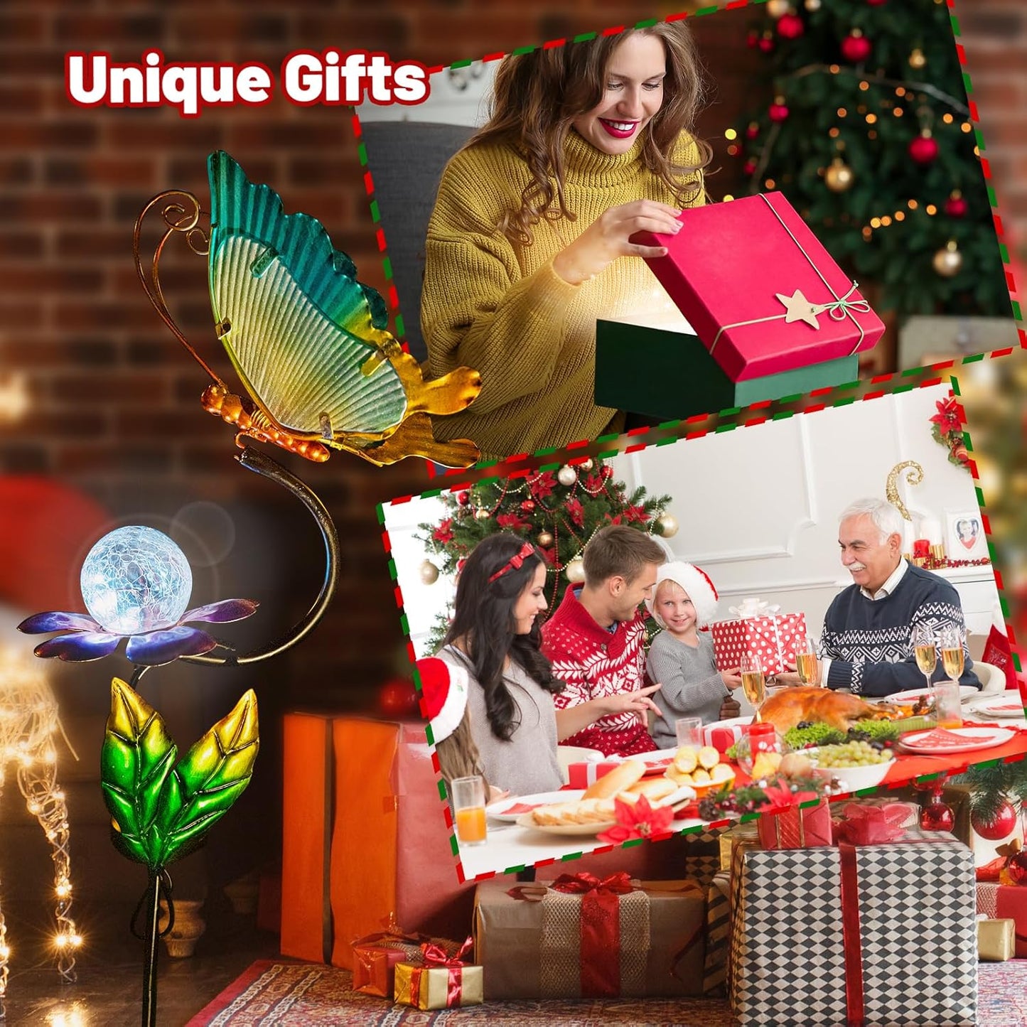 HONGLAND Solar Butterfly Garden Lights, Outdoor Lights Garden Decor for Outside, Flower Yard Decorations, Metal Yard Art for Patio Decor, Gifts for Mom