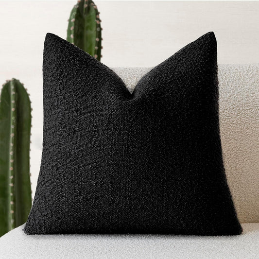 Foindtower Decorative Textured Boucle Throw Pillow Covers Accent Solid Pillow Cases Neutral Soft Cozy Couch Cushion Case for Chair Sofa Bedroom Living Room Home Decor 24 x 24 Inch,Black