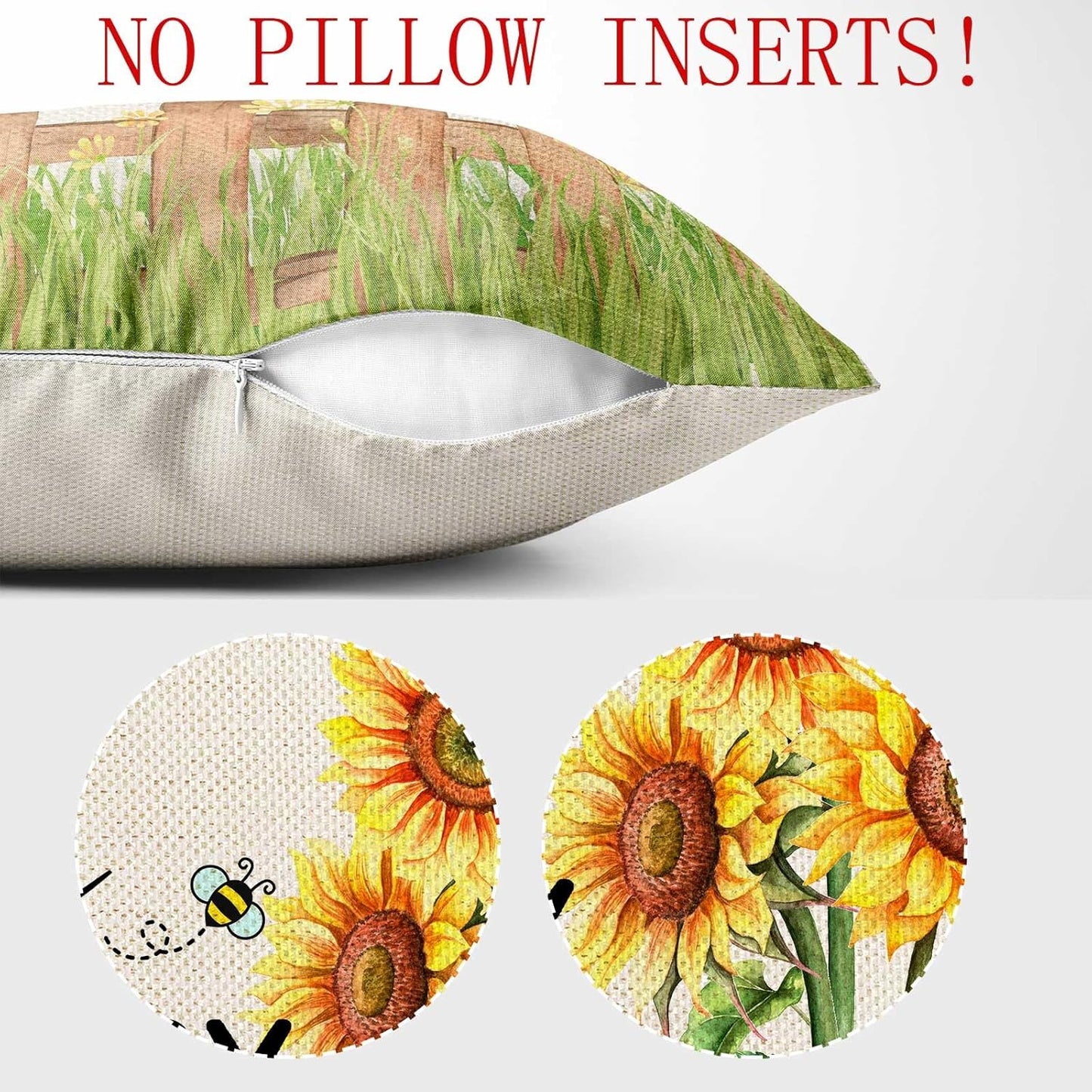 Bee Happy Sunflower Throw Pillow Cover,Sweet Honey and Bee Pillow Covers Spring Summer Farmhouse Home Decorative Pillow Case 18x18 Inch