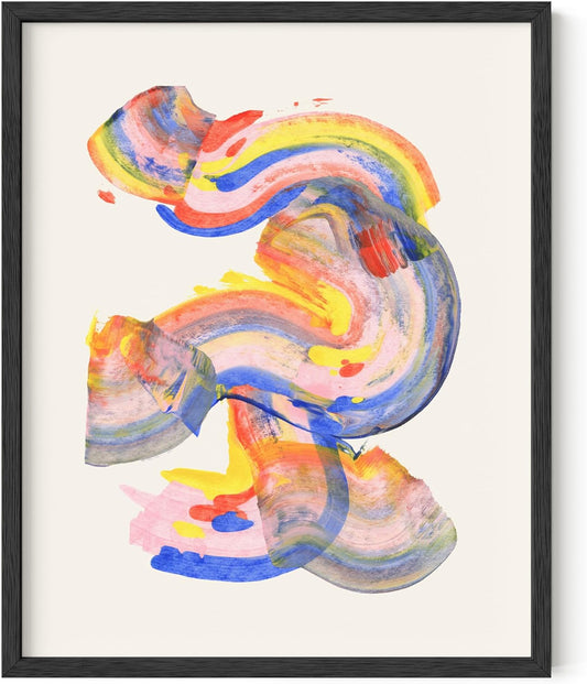 HAUS AND HUES Colorful Abstract Wall Art - Minimalist Retro Picture for Living Room Decor, Red and Pink Modern Wall Art Painting (Abstract Watercolor Swirls, Black Frame, 8x10)