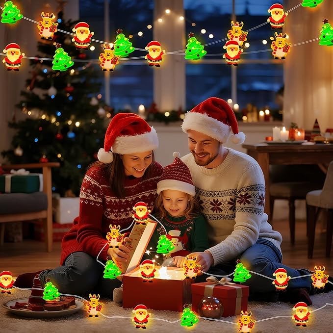 ZGWJ Christmas String Lights with Timer, 1 Pack Xmas Tree-Reindeer-Santa Claus 50LED 16FT Twinkle Fairy Lights 8 Modes for Bedroom,Christmas Parties Decoration Indoor and Outdoor