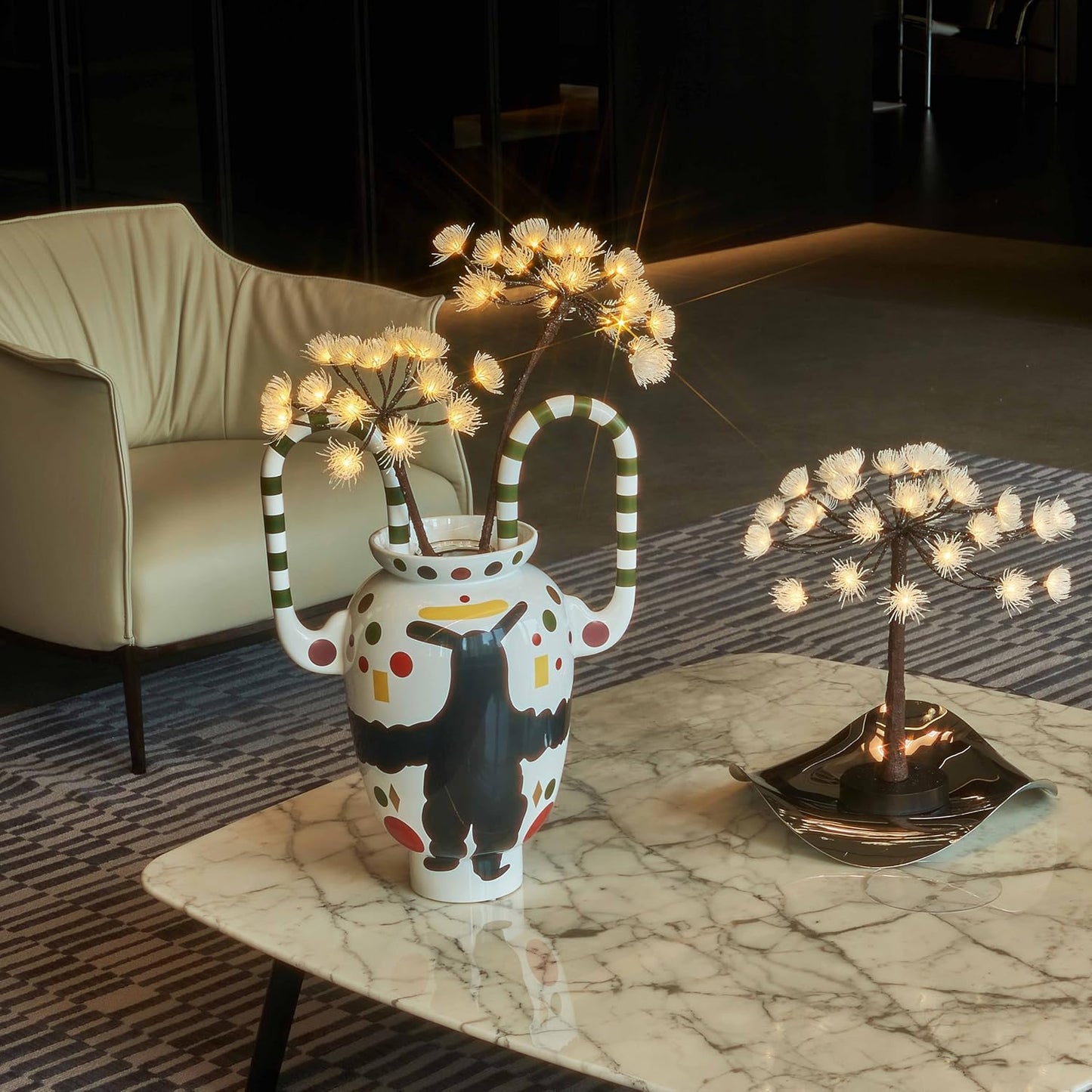 Hairui Lighted Tabletop Tree with Timer 18IN, Faux Hogweed Tree with Lights Battery Operated and USB Plug in for Room Fireplace Table Thanksgiving Christmas Decoration Inside