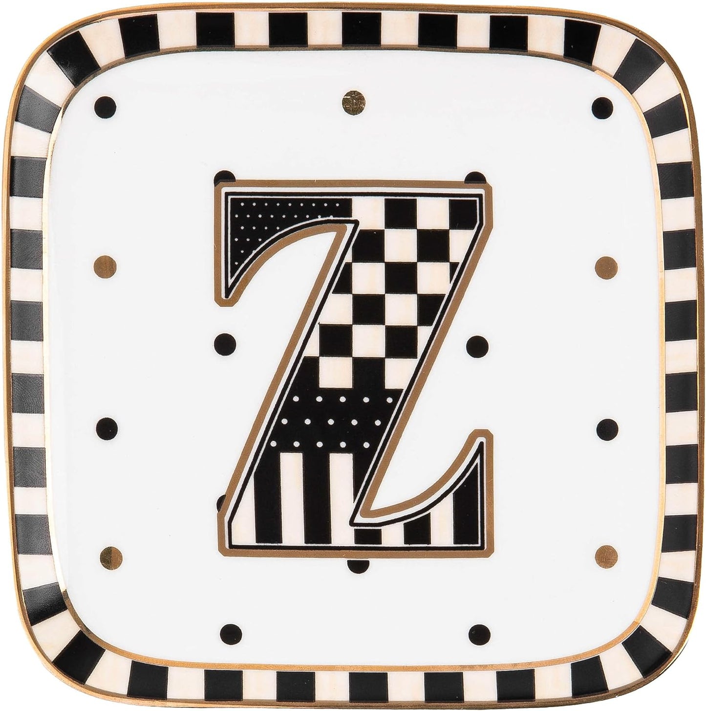 MACKENZIE-CHILDS Monogram Dish, Decorative Ceramic Letter Plate, 5 3/4" Square, Z