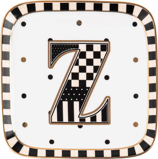 MACKENZIE-CHILDS Monogram Dish, Decorative Ceramic Letter Plate, 5 3/4" Square, Z