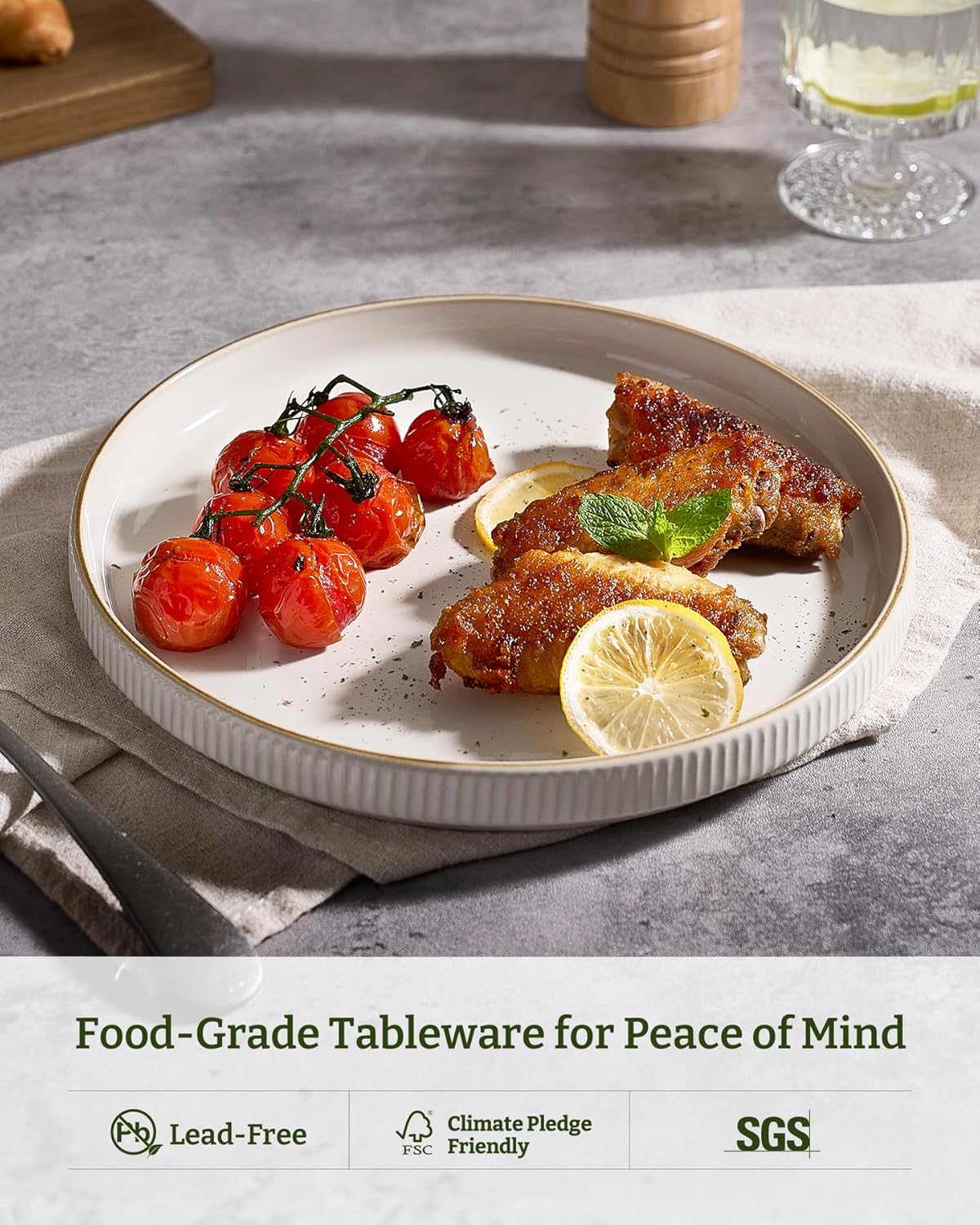 famiware Star Salad Plates for 6, 8 inches Plate Set, Stoneware Dinnerware, Small Dinner Plates for Dessert, Salad, Appetizer,Vanilla White