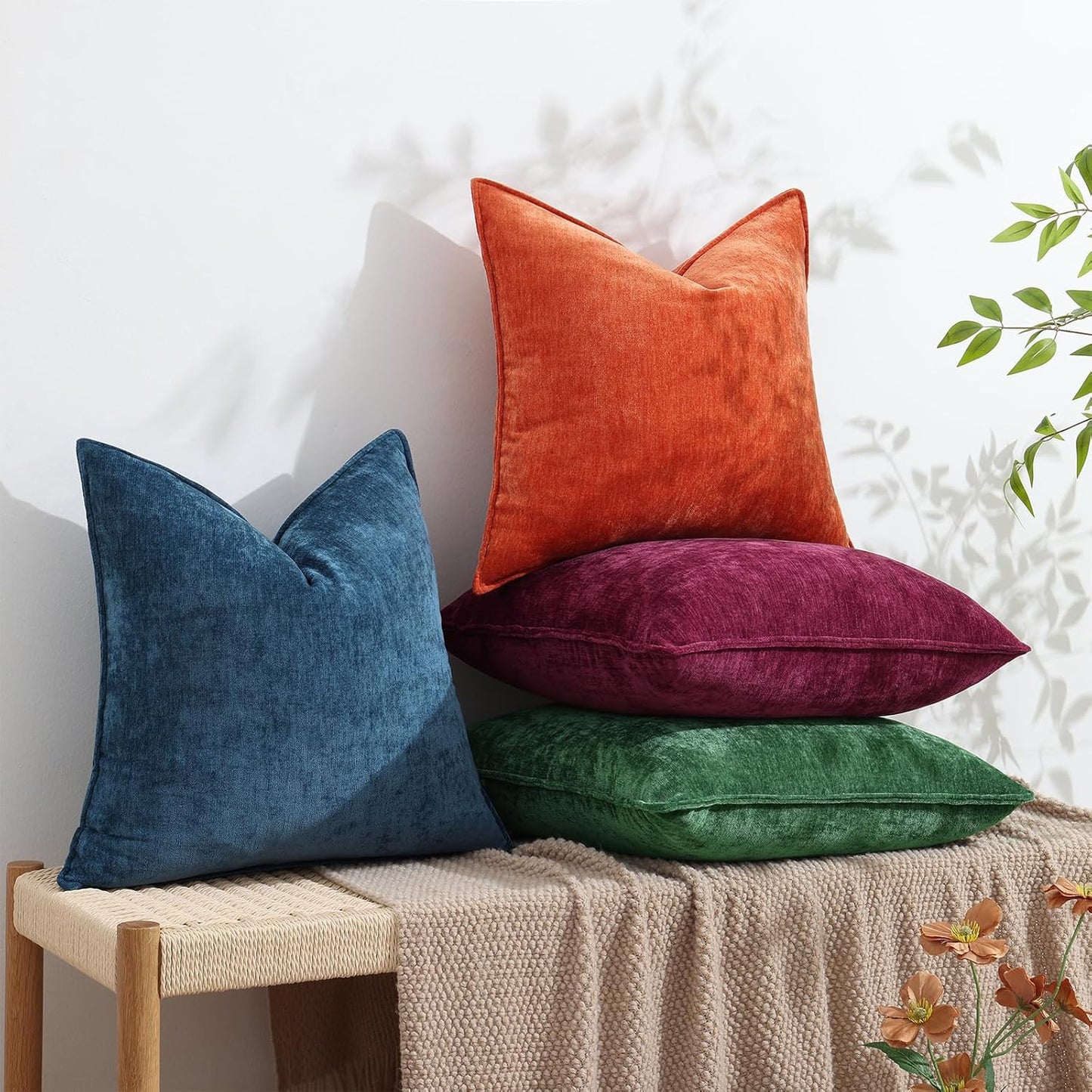 decorUhome Christmas Couch Throw Pillow Covers 12x20 Set of 2, Decorative Soft Euro Neutral Chenille Lumbar Pillow Covers with Elegant Design for Sofa Bed Living Room Home Decor, Green