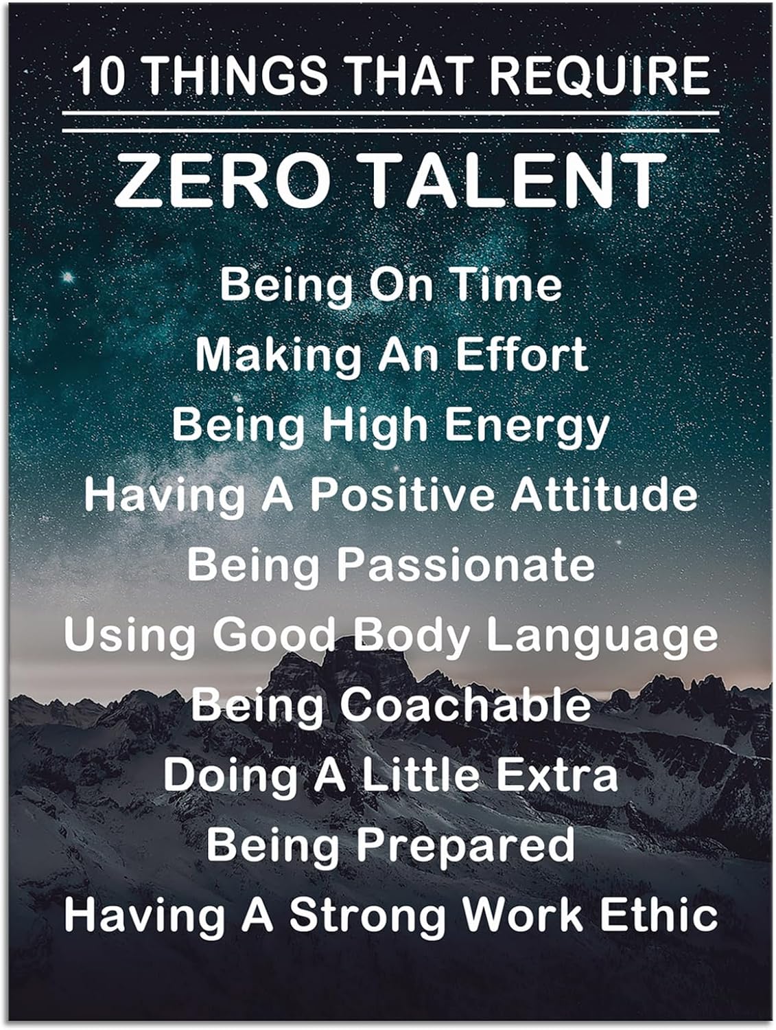 Inspirational Canvas Wall Art Motivational Painting Positive Quotes Poster Ten Things That Require Zero Talent Posters Print Office Wall Decor Artwork for Home Living Room Framed[18''W X 24''H]
