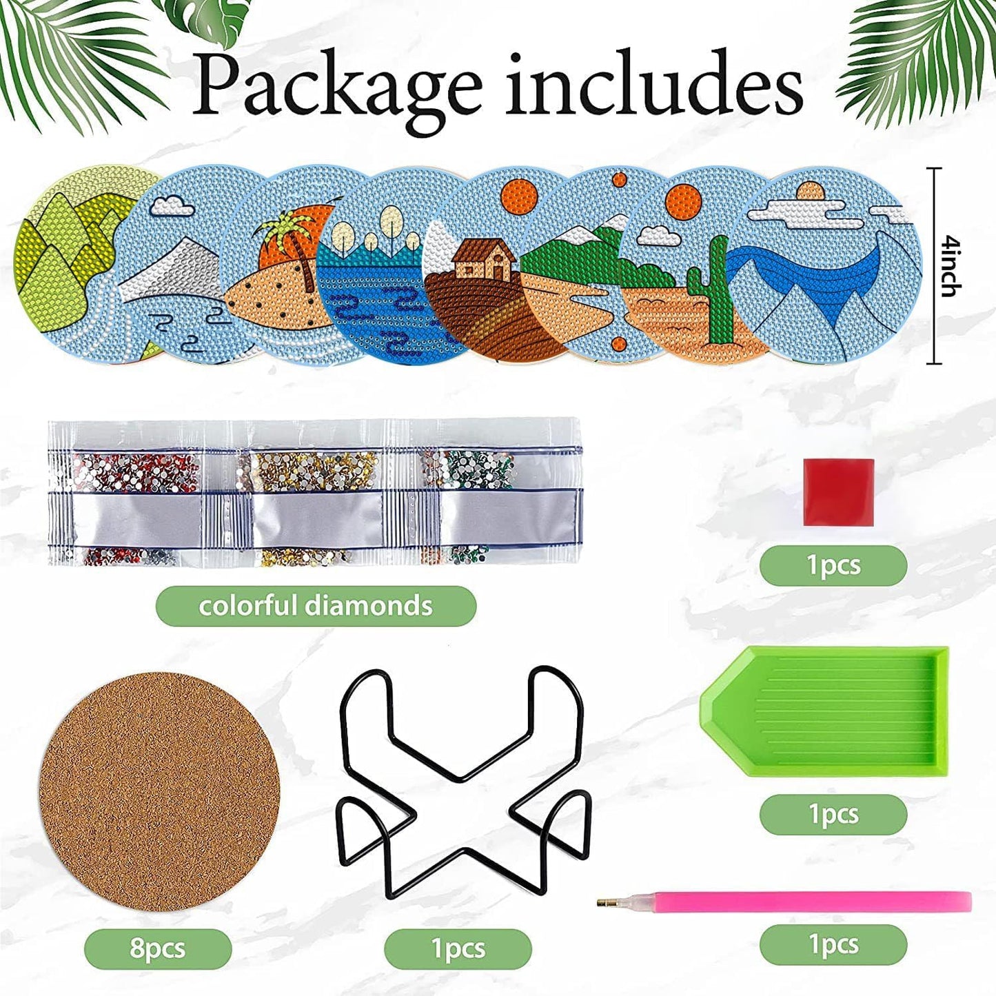 DOZEEZOP 8 PCS Diamond Art Coasters Kit, Diamond Painting Coasters, Fall Diamond Art Kits for Adults Beginners of All Ages, Gem Painting Kit for Kids Arts and Crafts Landscape