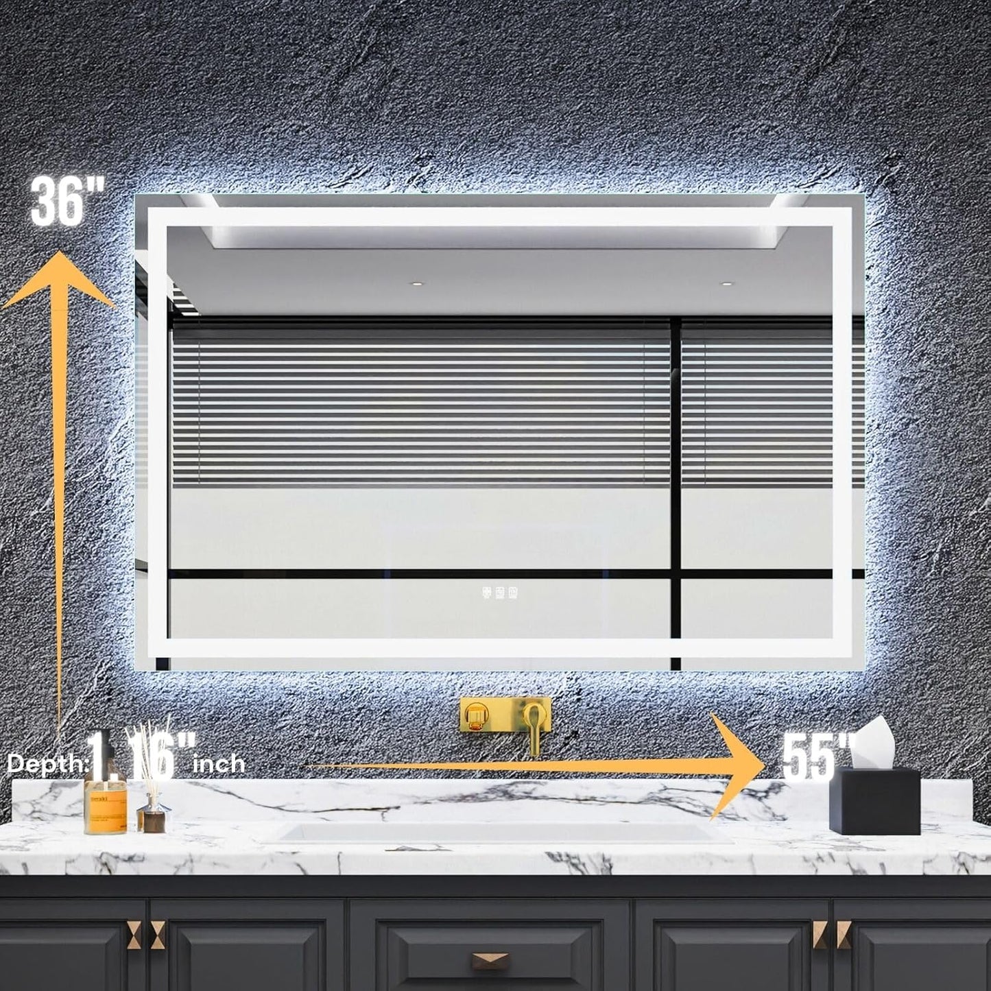 LED Bathroom Mirror 55"x 36",Front Lit and Backlit Bathroom Mirror with Lights,Stepless Dimmable,Anti-Fog, Shatter-Proof, Memory, 3 Colors Lighted Vanity Mirror (Horizontal/Vertical)