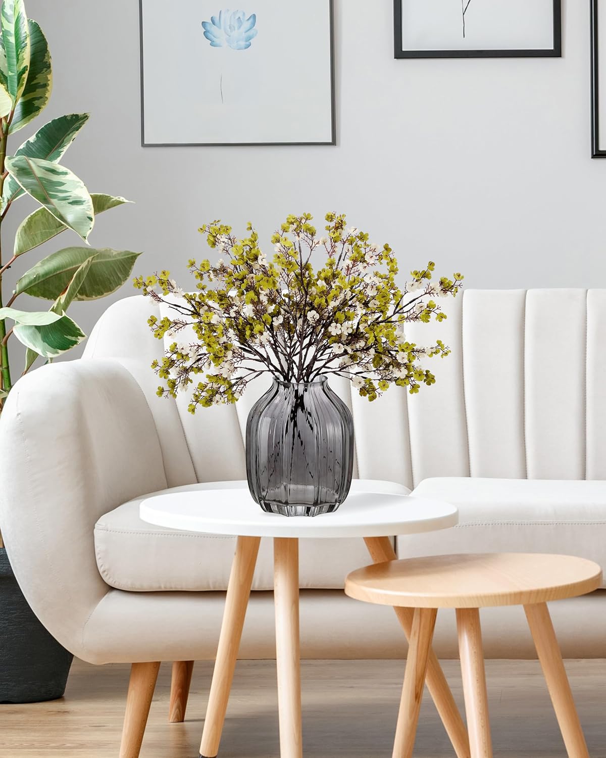 JAKY-Global Babys Breath Fabric Cloth Artificial Flowers 6 Bundle European Fake Silk Plants Decor Wedding Party Decoration Bouquets Real Touch DIY Home Garden (Green White)