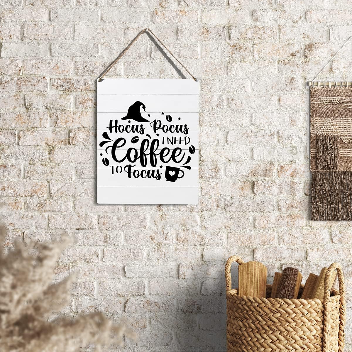 Funny Hocus Pocus I Need Coffee to Focus Wooden Sign Plaque Wall Hanging Posters Farmhouse 10”X8” Rustic Home Office Decoration…