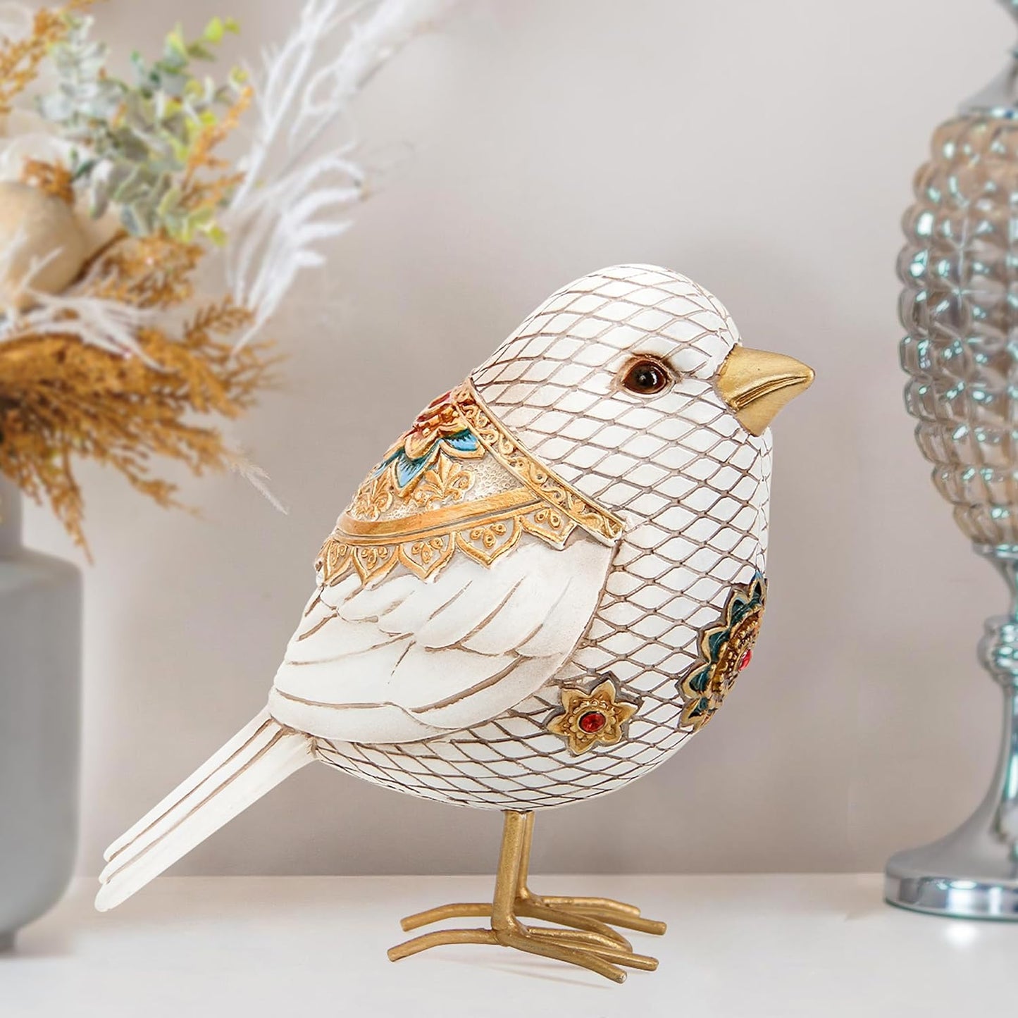 Bird Figuriens for Home Decor Accents,Boho Bird Statue Sculpture for Shelf Decor,Birds Decorations for Home Table Bookshelf Mantels Office,Vintage Animal Decor,Decorative Birds Gifts for Women