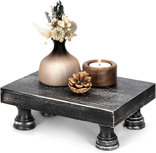 EOSAHR Stylish Pine Wood Risers for Decor for Kitchen Sink & Small Vanity - Risers Display Stands for Home Decor - Chic Sponge Holder & Bathroom Organizer (Black, 8.5")