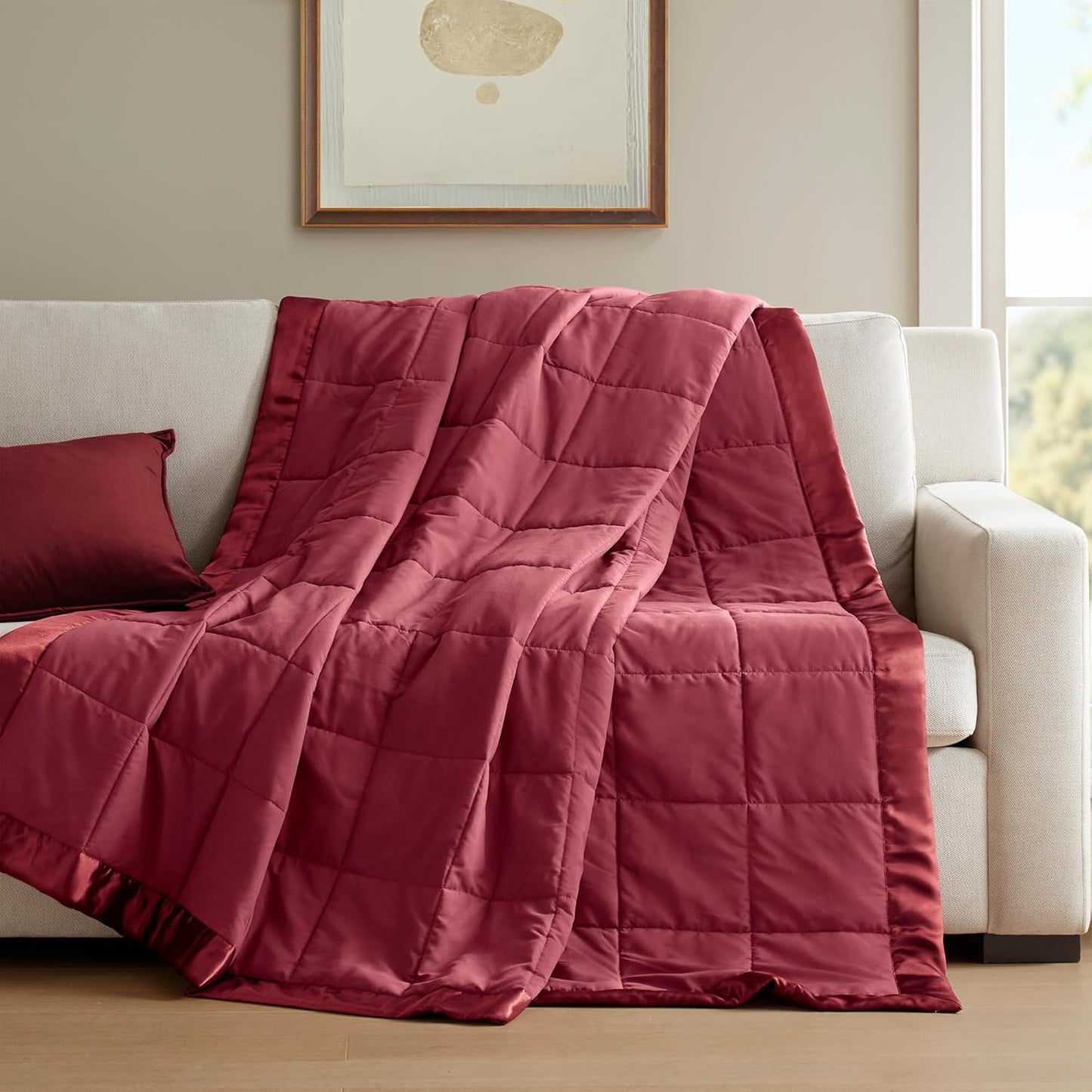 Madison Park Windom Down Alternative Blanket, Premium 3M Scotchgard Moisture Wicking Treatment, Lightweight and Soft Bed Cover For All Season, Twin, Satin Trim, Burgundy