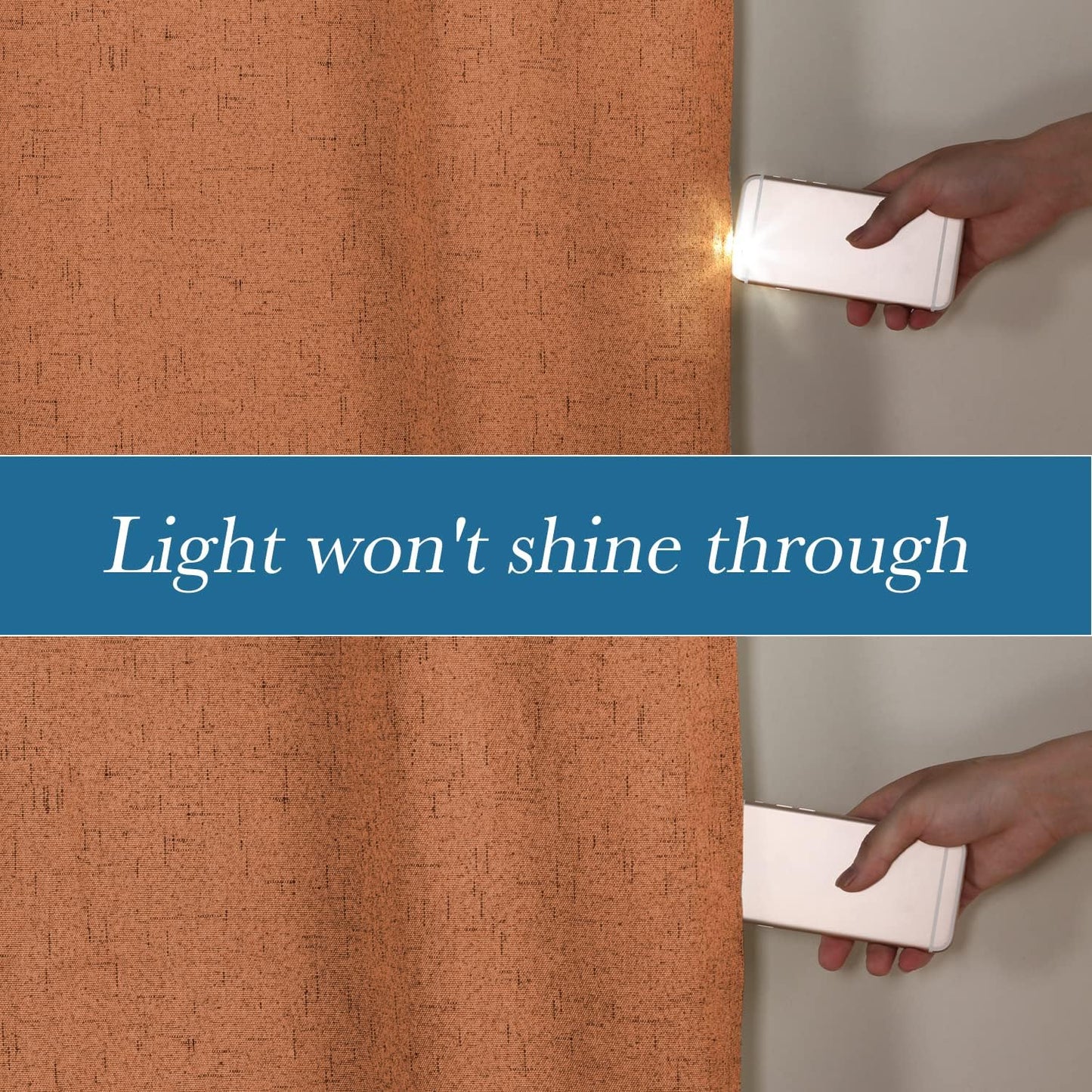 H.VERSAILTEX Linen Blackout Curtains Durable Thick Textured Linen Look 100% Blackout Patio Door Curtain Anti Rust Grommet Extra Wide Sliding Door Curtain Panel, Orange, W100 x L108 inch