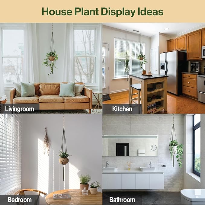 Macrame Plant Hanger Polyester Rope 42 Inch Outdoor Indoor Adjustable Hanging Planter for up to 10 Inch Plant Pot Modern Boho Home Decor (1, Forest Green/Ivory)