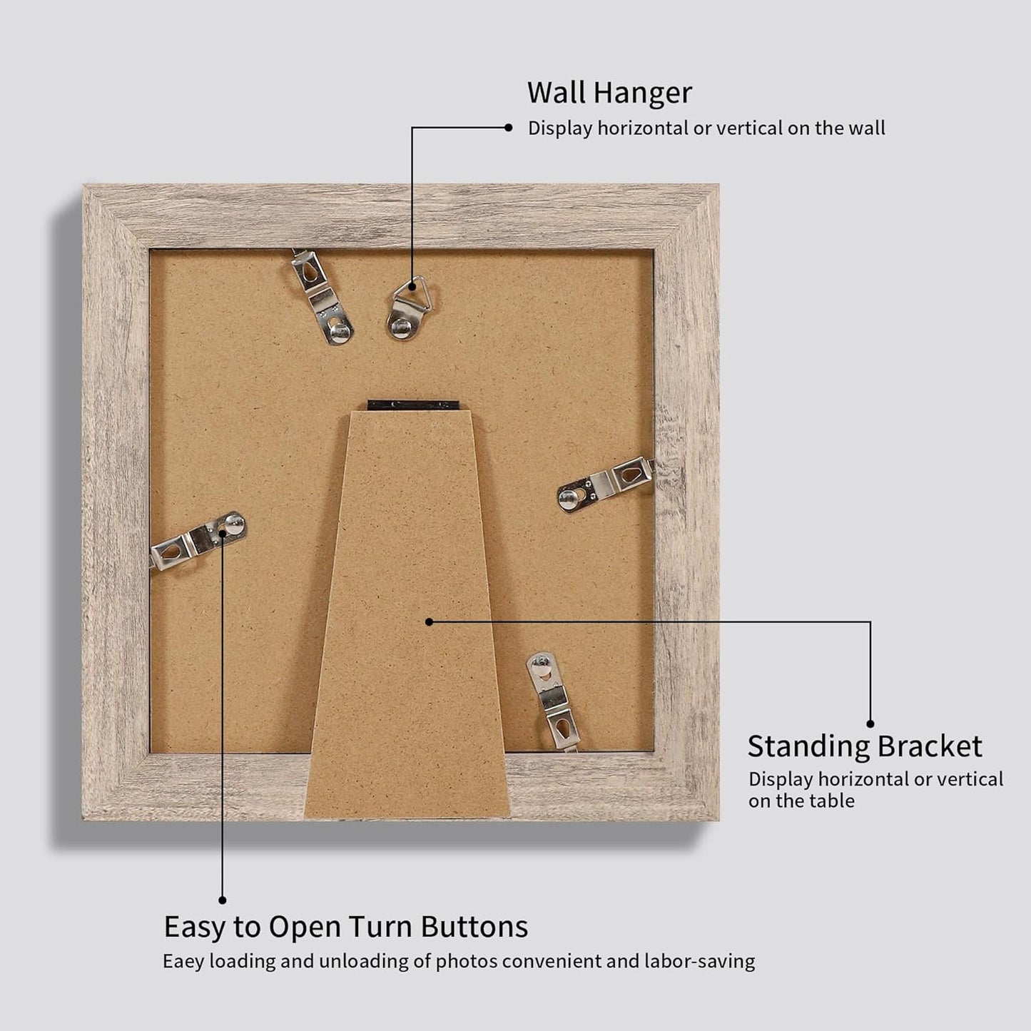 iRahmen 6x6 Picture Frame Set of 4 with High Definition Glass, Smoke Gray Frame Display 4x4 Pictures with Mat or 6 x 6 Without Mat, Wood Square Photo Frame for Wall Mount and Tabletop Display