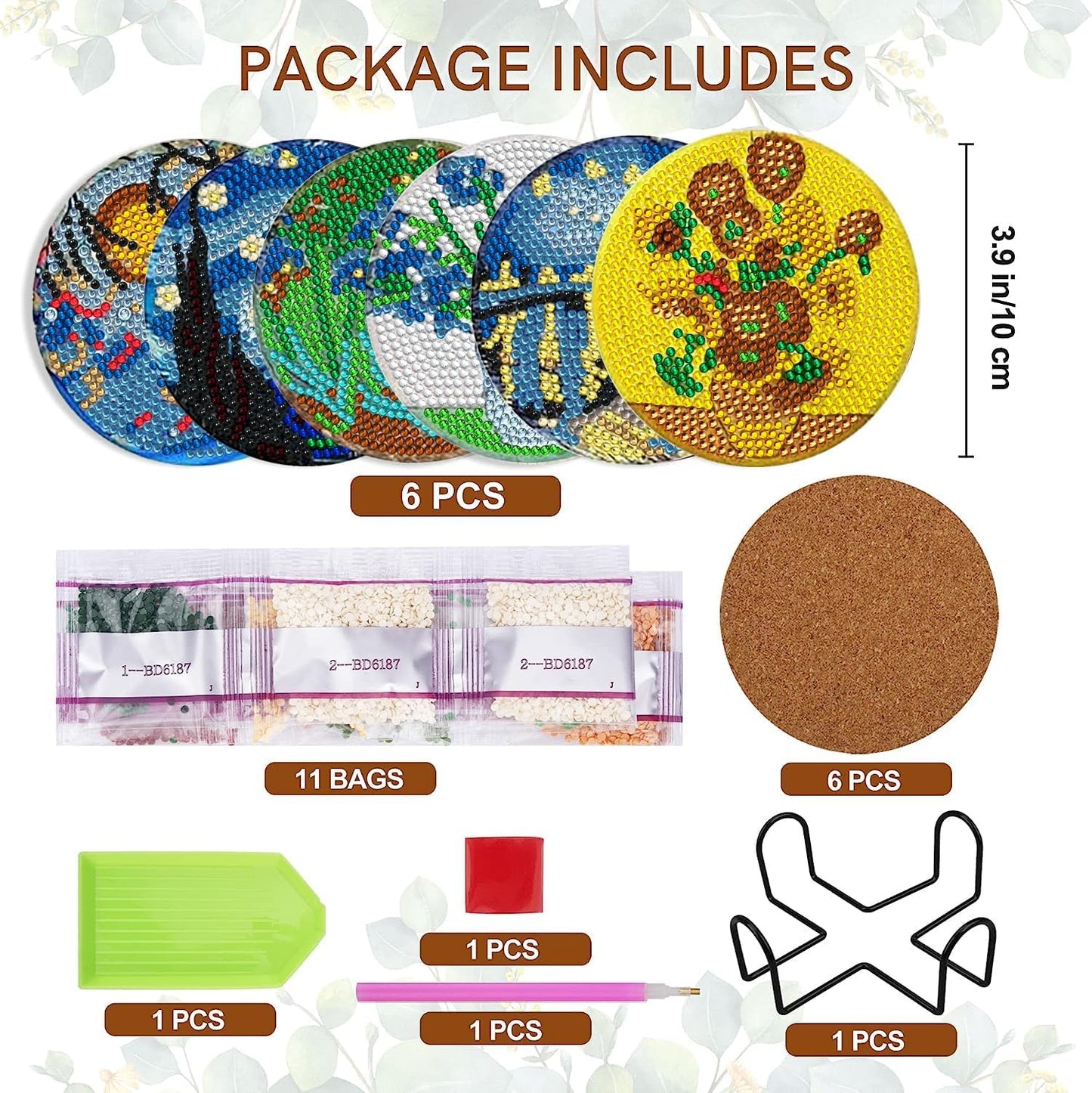 EWJRNSF 6 PCS Small Diamond Art Coasters Kits, Diamond Painting Coasters, Fall Diamond Art Kits for Adults Beginners, Arts and Crafts Item Sets with Holder for Drinks. Landscape