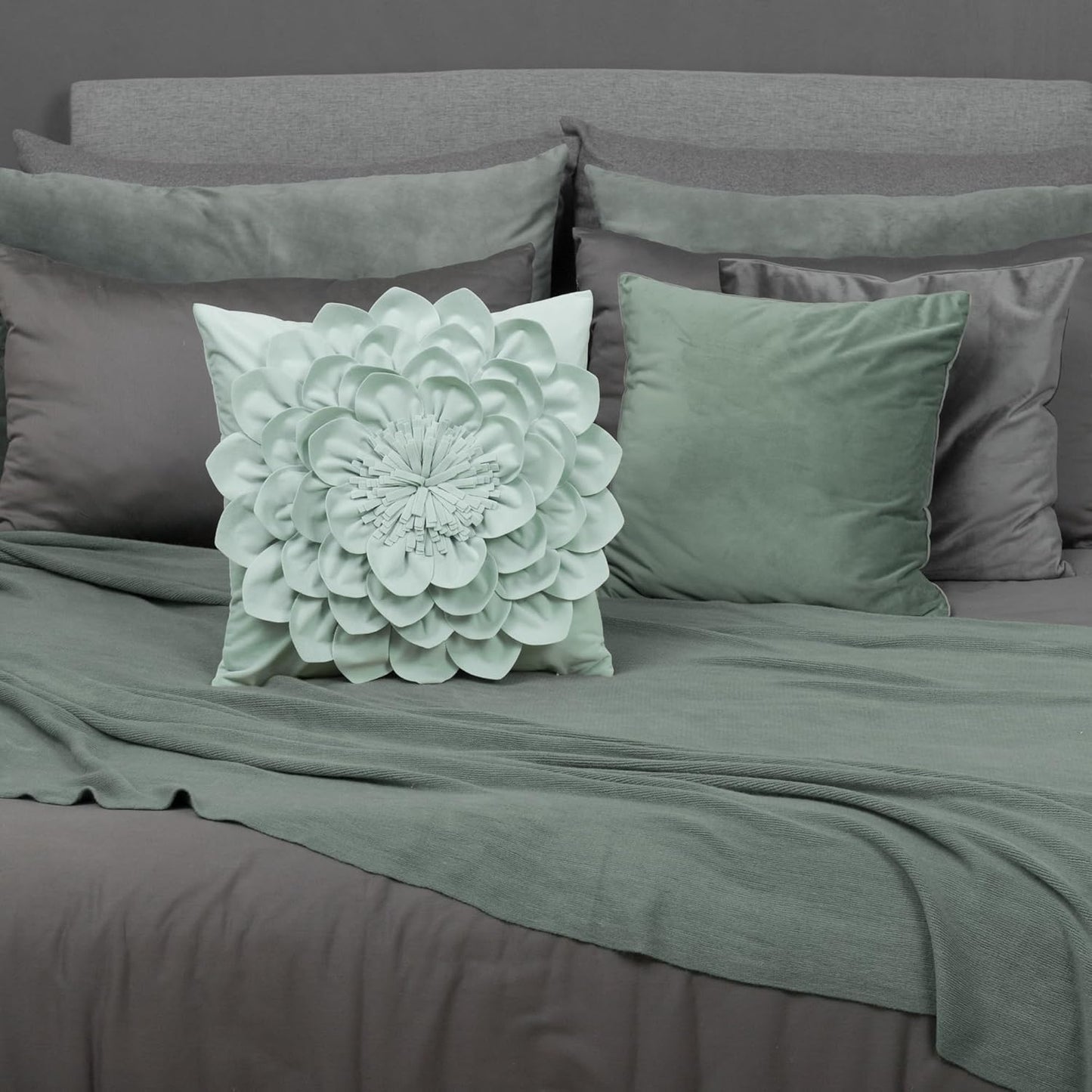 Decorative 3D Flower Throw Pillow Covers Handmade Pillowcases for Sofa Bed Home Room Decor 18 x 18 Inch Apple Green