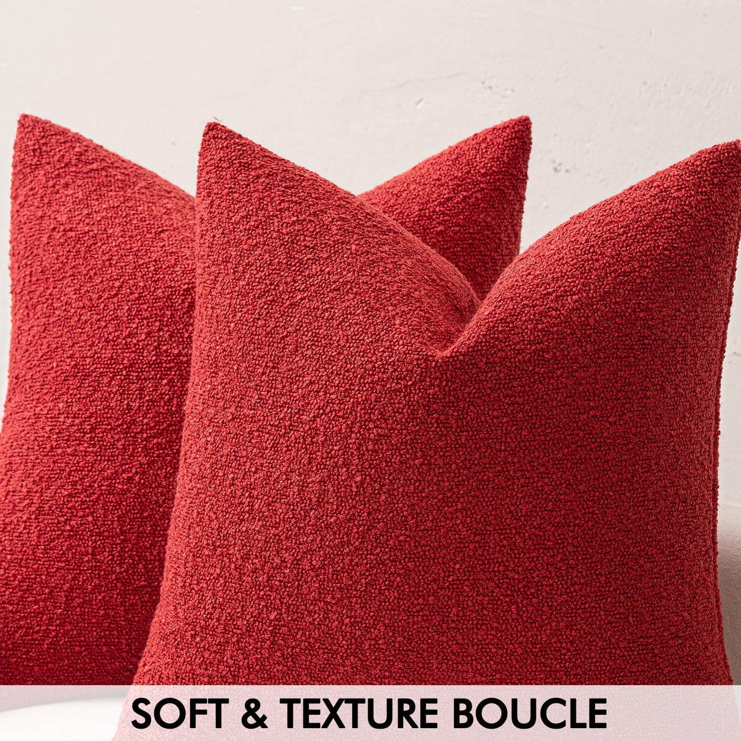 MIULEE 18x18 Inch Christmas Decorative Pillow Covers for Couch Bed Set of 2 Textured Boucle Neutral Winter Throw Pillows Red Accent Solid Cushion Pillowcases Sofa Livingroom Home Decor
