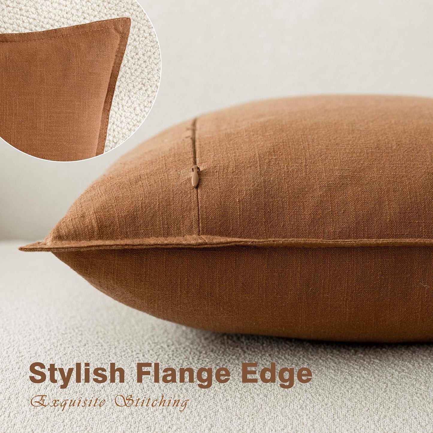 Foindtower Pack of 2, Decorative Linen Soild Throw Pillow Covers Soft Accent Cushion Case Boho Farmhouse Pillowcase for Chair Couch Sofa Bedroom Living Room Home Decor 26 x 26 Inch Orange Brown