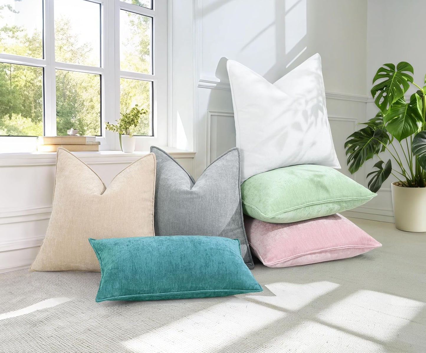 decorUhome Couch Throw Pillow Covers 22x22 Set of 2, Decorative Soft Euro Neutral Chenille Pillow Covers with Elegant Design for Sofa Bed Living Room Home Decor, Teal