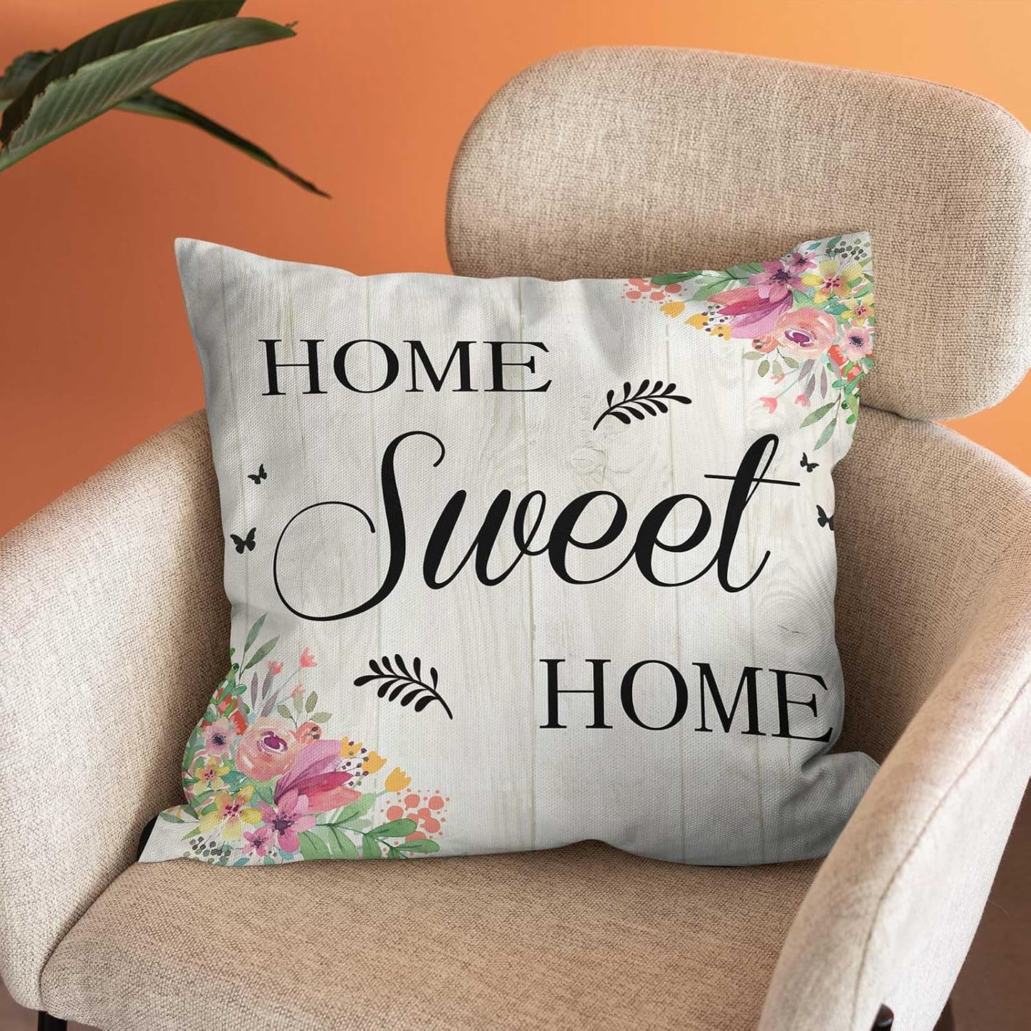 Home Sweet Home Spring Flower Throw Pillow Cover,Spring Flower Farmhouse Decor Pillow Covers Home Decorative Sofa Pillow Case 18x18 Inch