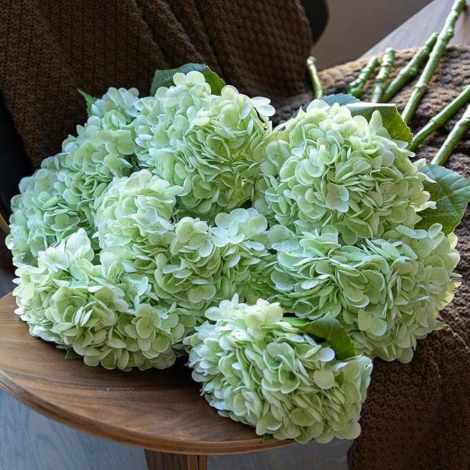 4Pcs 22 inch Lifelike Artificial Hydrangea,2 White & 2 Light Green Large Real Touch Flowers Artificial Flowers Dry Flowers Outdoor Wedding Christmas Office Family Party Living Room Table Deco