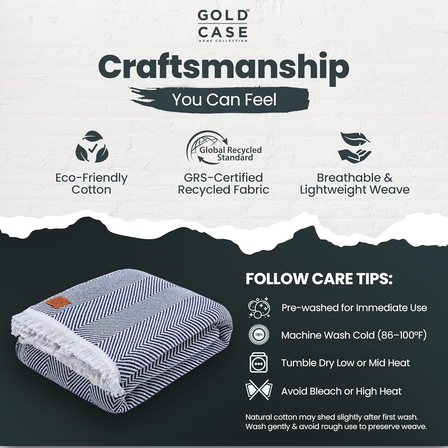 Gold Case Throw Blanket for Bed - 100% Recycled Turkish Cotton Blanket - Elegant Lightweight Soft Throw Blankets for Bed & Living Room - Queen Size Cozy Blankets - 90x90 - Navy Blue