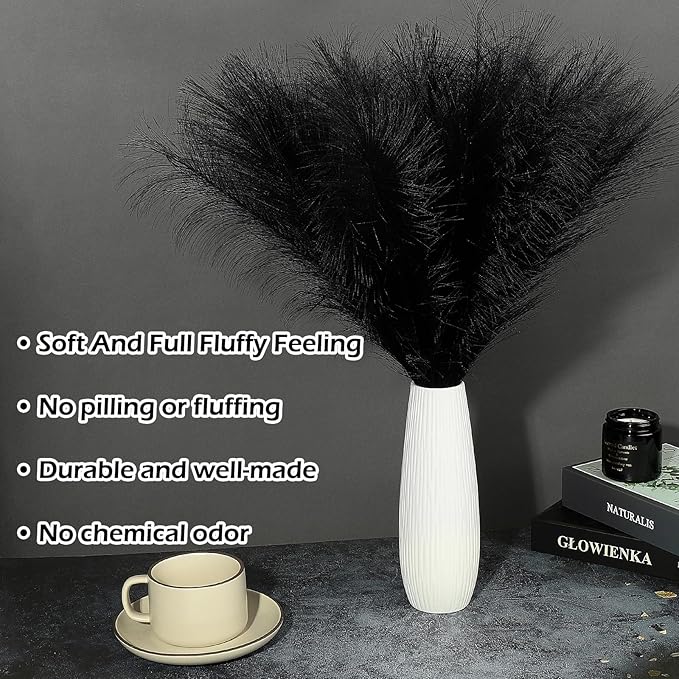 30 Pcs Pampas Grass Black Decor 21.7" Fluffy Faux Short Pampas Grass Artificial Small Pompas Grass Flower Vase Filler for Home Wedding Living Room Wall Party Decoration