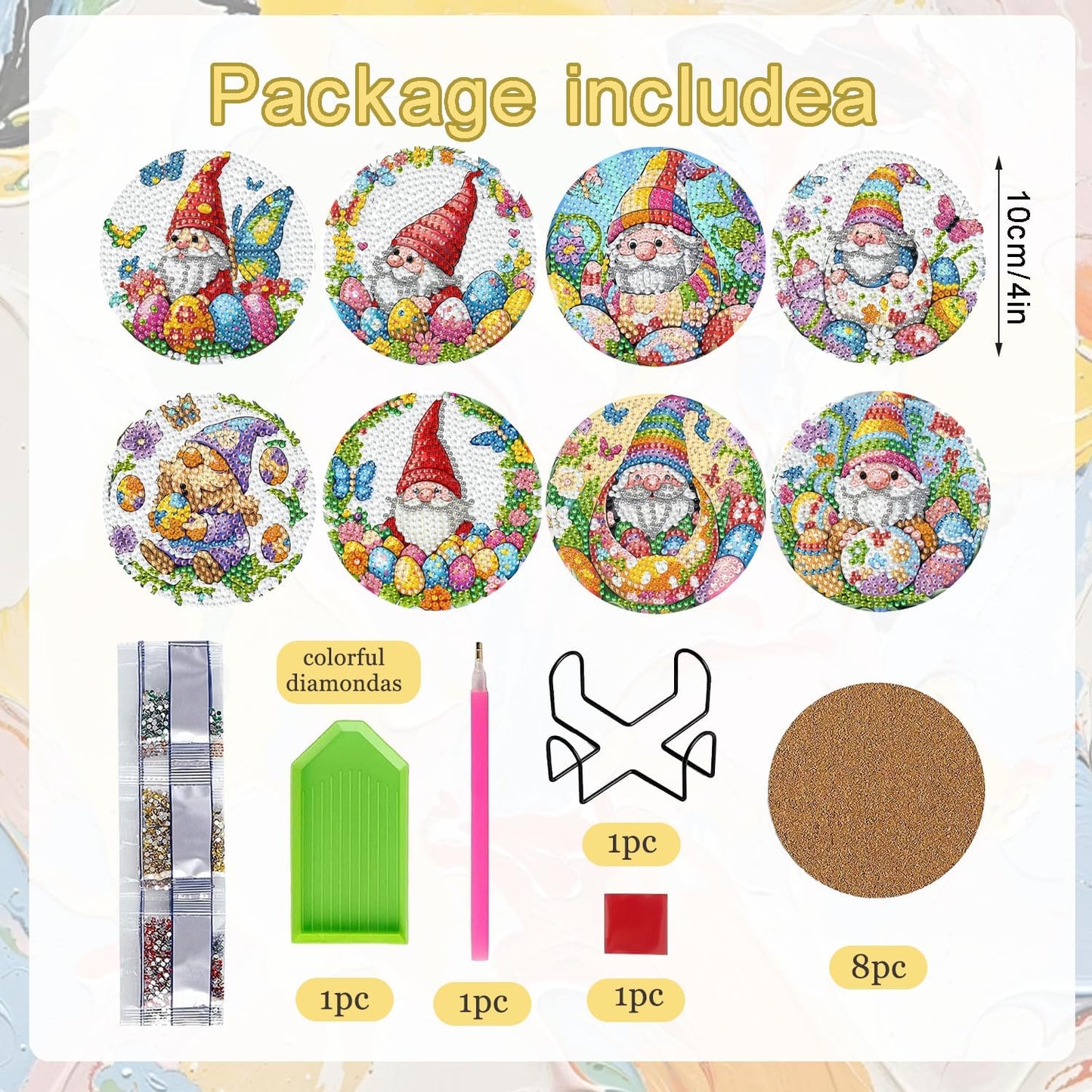 DOZEEZOP 8 PCS Diamond Art Coasters Kit, Diamond Painting Coasters with Holder, Fall Diamond Art Kits for Adults Beginners, Arts and Crafts Supplies Party Item Sets The Cute Gnome