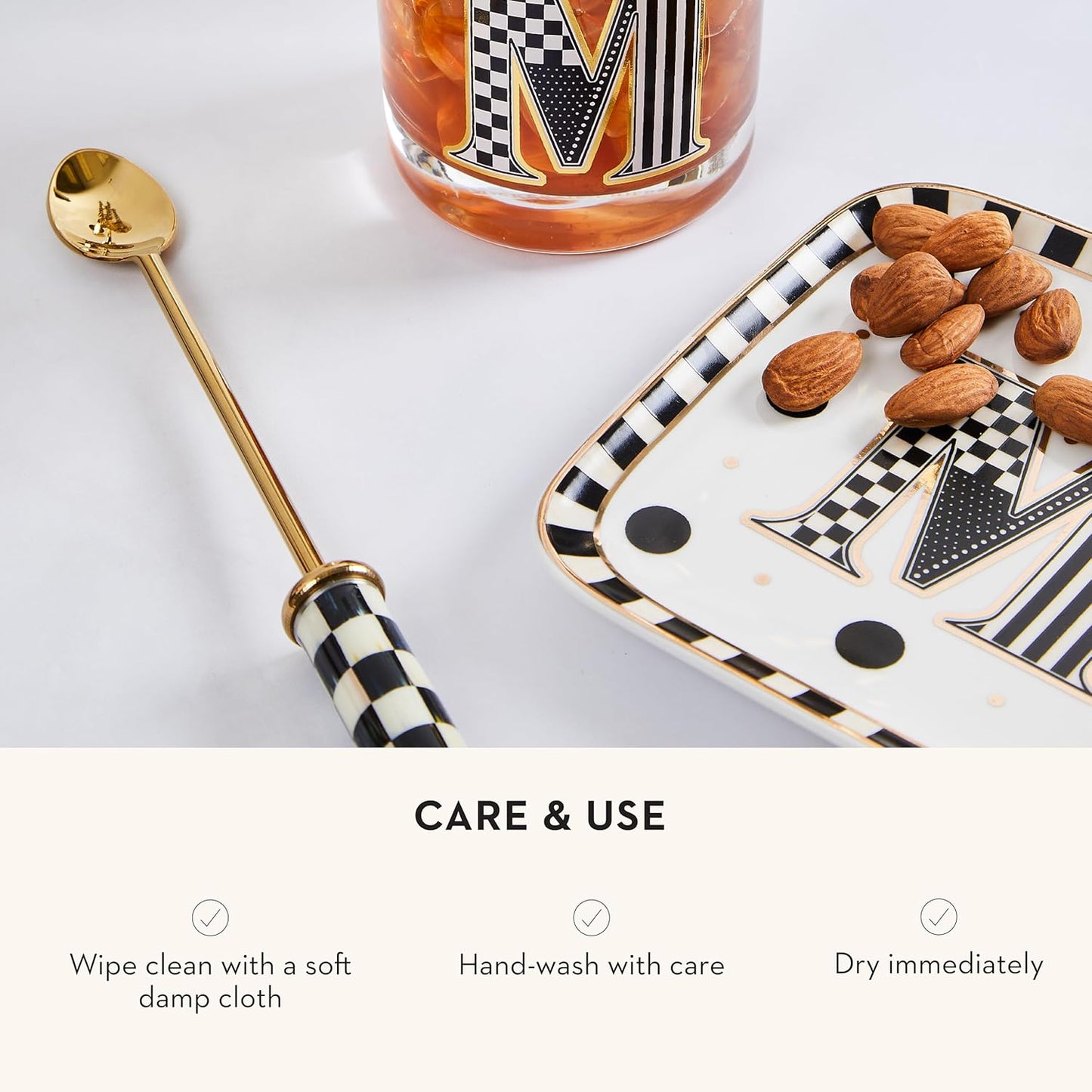 MACKENZIE-CHILDS Monogram Dish, Decorative Ceramic Letter Plate, 5 3/4" Square, C