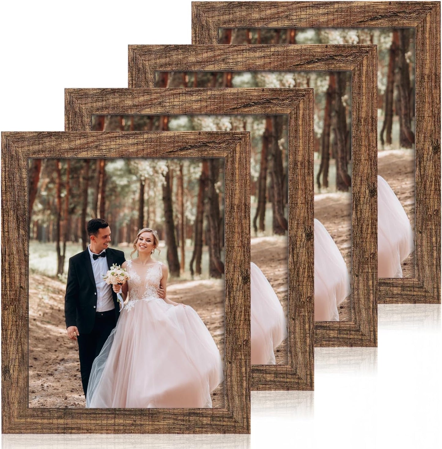 iRahmen 8.5x11 Picture Frame Set of 4, High Definition Real Glass Rustic Frame, Wood Photo Frames 8.5 by 11 Diploma Document for Wall Hanging and Tabletop Display