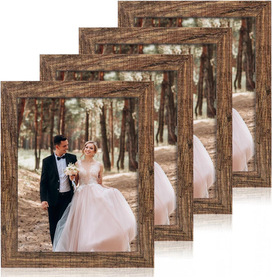iRahmen 8.5x11 Picture Frame Set of 4, High Definition Real Glass Rustic Frame, Wood Photo Frames 8.5 by 11 Diploma Document for Wall Hanging and Tabletop Display