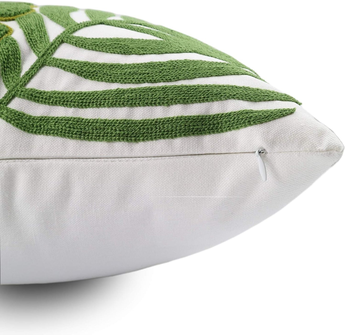Embroidery Throw Pillow Covers 18x18 Home Decor Loop Tropical Green Leave Floor Pillow Cover for Couch 100% Cotton Canvas Cushion Cover Pillow Case Plant Monstera Leaf 45x45, 1 Piece