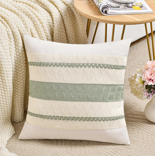 Fancy Homi Set of 1 Sage Green Boho Decorative Throw Pillow Covers 16x16 Inch for Living Room Bedroom Couch Bed Indoors, Rustic Retro Cushion Case 40x40 cm, Bohemian Room Home Decor