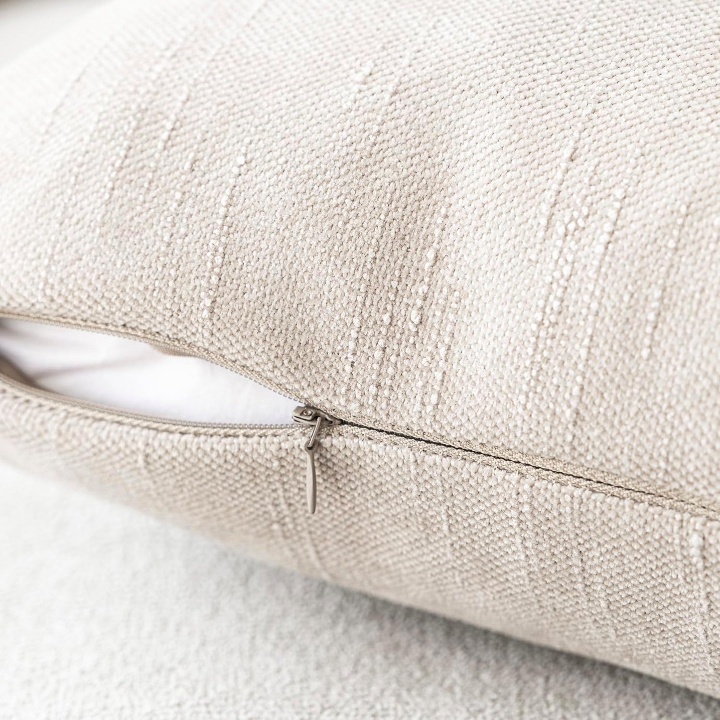 Foindtower Pack of 2 Soft Textured Throw Decorative Pillow Covers Lumbar Accent Solid Cushion Cover Cozy Neutral Farmhouse Pillow Case for Couch Sofa Bedroom Living Room 12x24 Inch, Light Beige