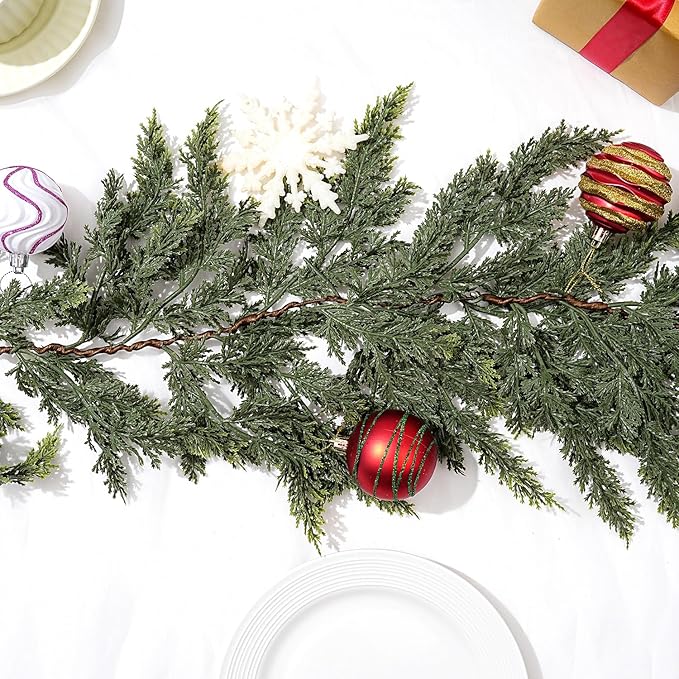 1 Pcs Christmas Real Touch Cedar Garland, 9 Ft Green Cedar Garland with Soft Thickness Pine, Artificial Garlands for Christmas Mantel Decor, Fireplace, Stair and Table Decorations