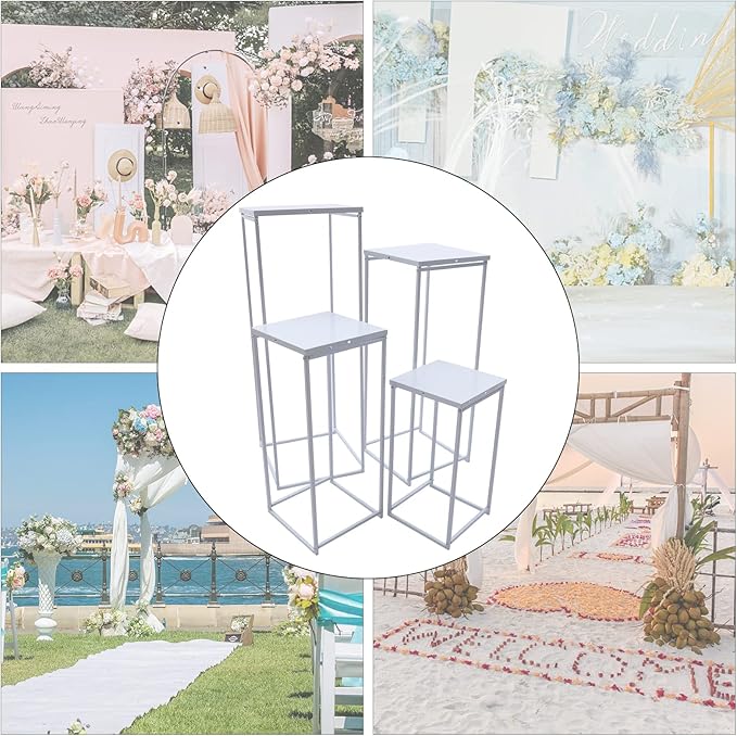 4 Pcs Metal Flower Stand for Wedding Centerpieces Stand Column Vases Wedding Flower Stand Rectangular Geometric Gold Centerpieces Stands for Wedding Decorations Home Party Event (4Pcs white)