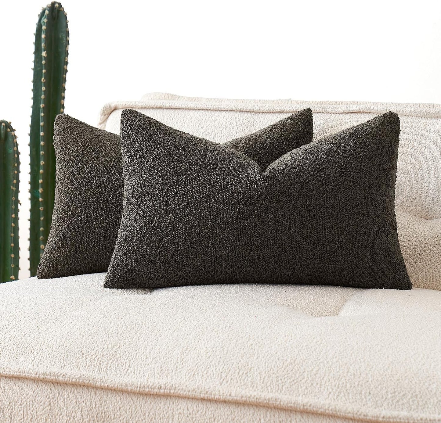 MIULEE 12x20 Inch Decorative Lumbar Throw Pillows for Bed Set of 2 Textured Boucle Neutral Winter Throw Pillow Covers Dark Coffee Accent Solid Pillowcases Sofa Livingroom Home Decor