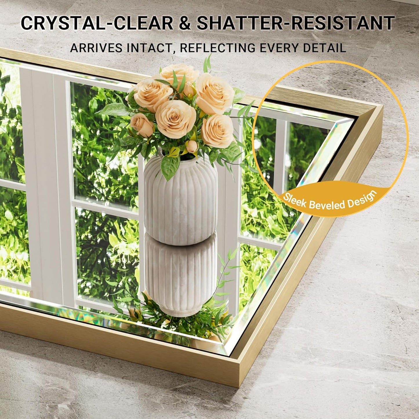 Gold Bathroom Mirror 36x36 Inch Square Beveled Bathroom Vanity Mirror Brushed Gold Framed Bathroom Mirror, Shatterproof Brushed Brass Metal Frame Mirror for Bathroom Wall