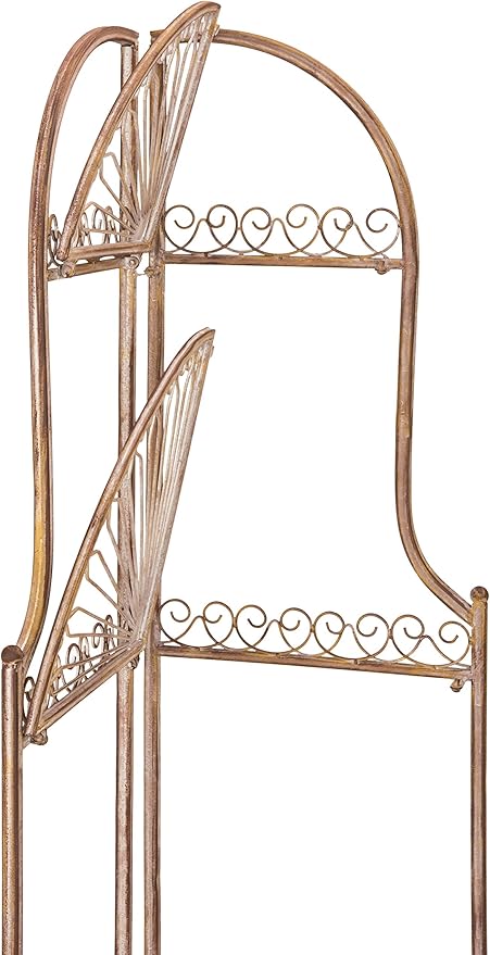 SAFAVIEH PAT5013A Collection Abarrane Rusty Orange Wrought Iron 4 Tier Outdoor Corner Shelf Shelve